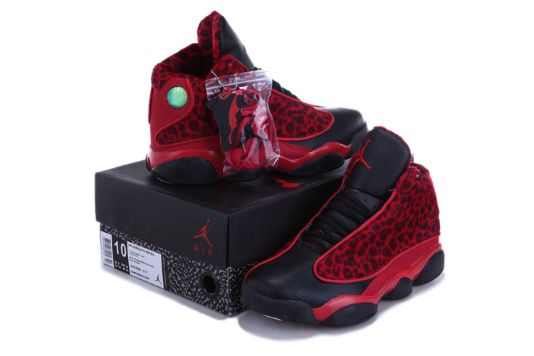 Authentic 2013 Air Jordan 13 Leopard Print Black Red Shoes