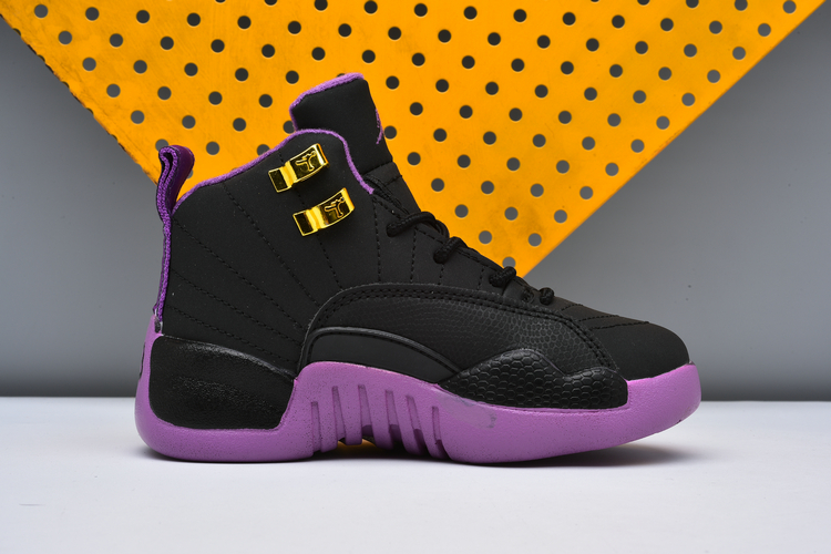 Air Jordan 12 Black Purple Shoes For Kids