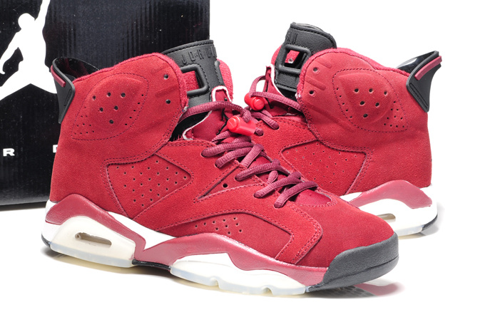 Air Jordan 6 Suede Wine Red White Shoes